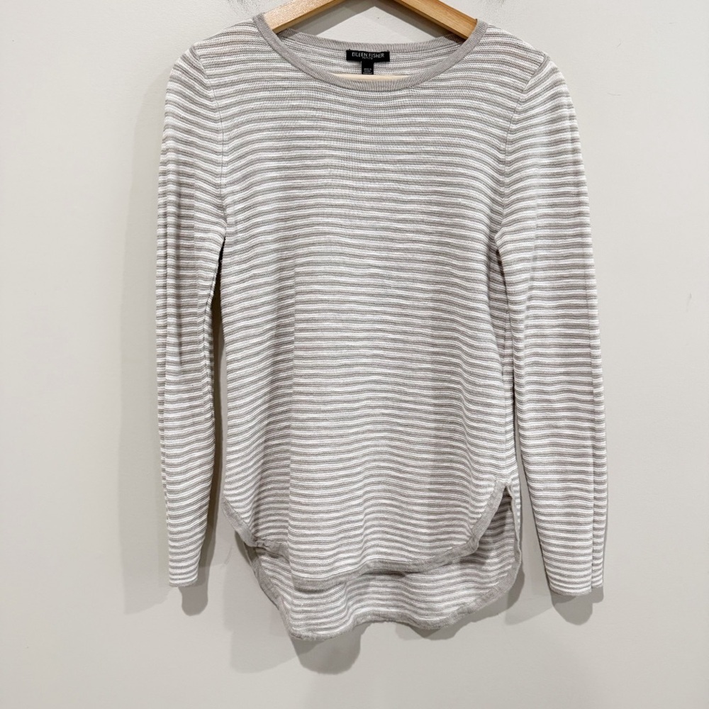 EILEEN FISHER Striped Sweater Organic Linen Cotton Knit Beachy Size Petite Small
